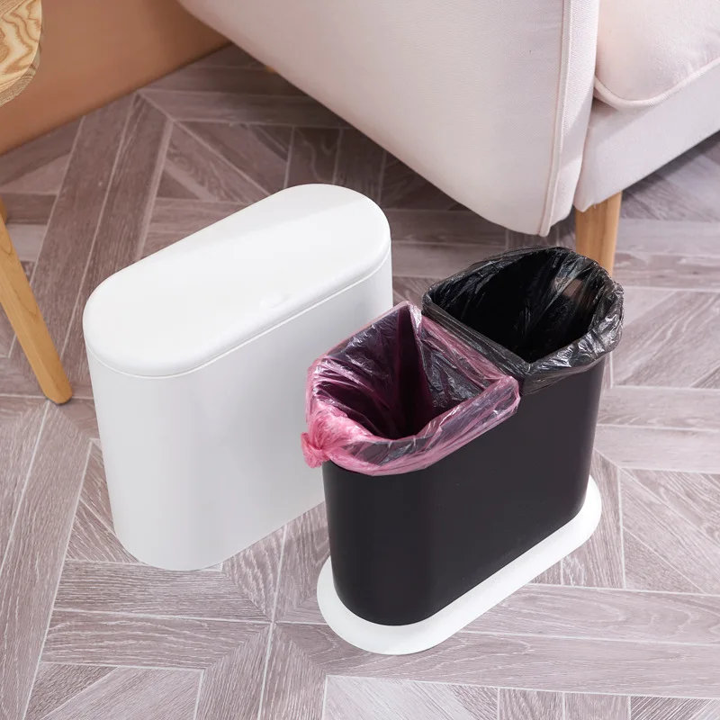 

BBA170 Wholesale ABS Press Type Simple Oval Classification Trash Can Living Room White Household Trash Can, More colors