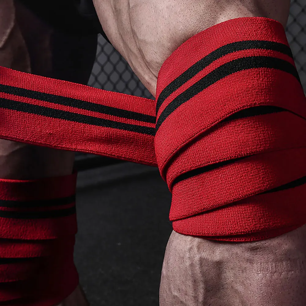 

custom knee support fitness wrap lifting squat knee wraps, Red/ black