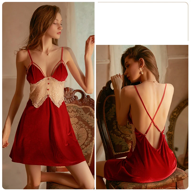 

New Launch Sexy Nighty For Honeymoon E Velvet Pajamas Womens Pyjamas Sleepwear