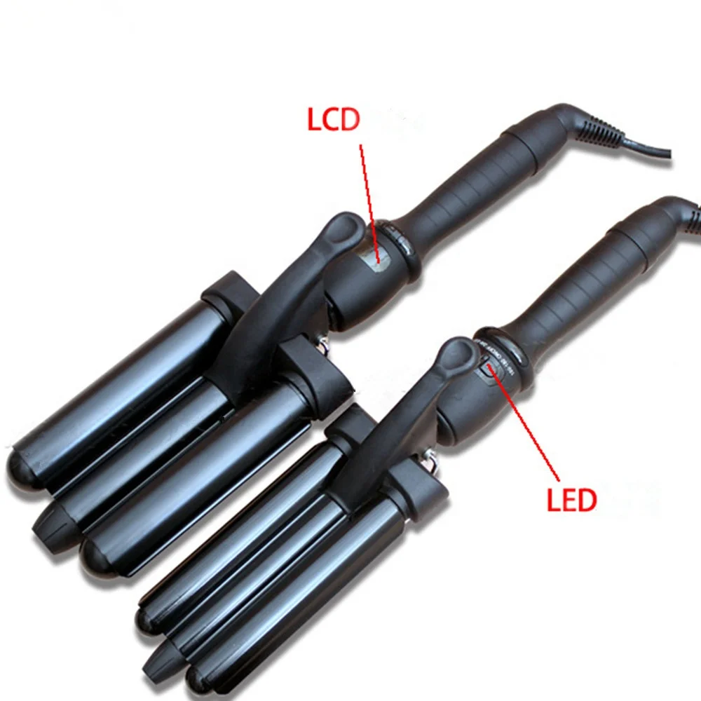 

Hot sale home use beauty equipment custom electric ceramic hair crimping iron deep wave professional 3 barrel curling iron, Customized