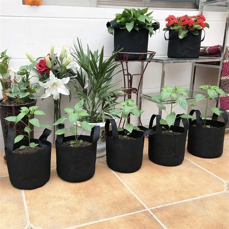 

1/3/5/7 gallon greenhouse indoor vegetable flower wool felt fabric cloth planter pot grow bags with handles, Black,customized color