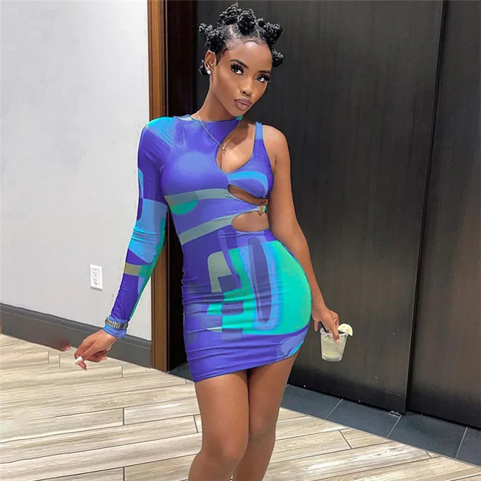 

B6892-spring fashion single shoulder mini sexy dress woman bodycon dress for 2022