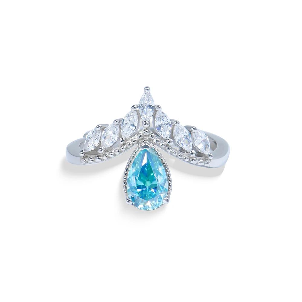 Fine Jewelry Wholesale 1ct 925 Sterling Silver Gra Teardrop Pear Shape Cut Fancy Blue Diamond Moissanite Women Engagement Ring