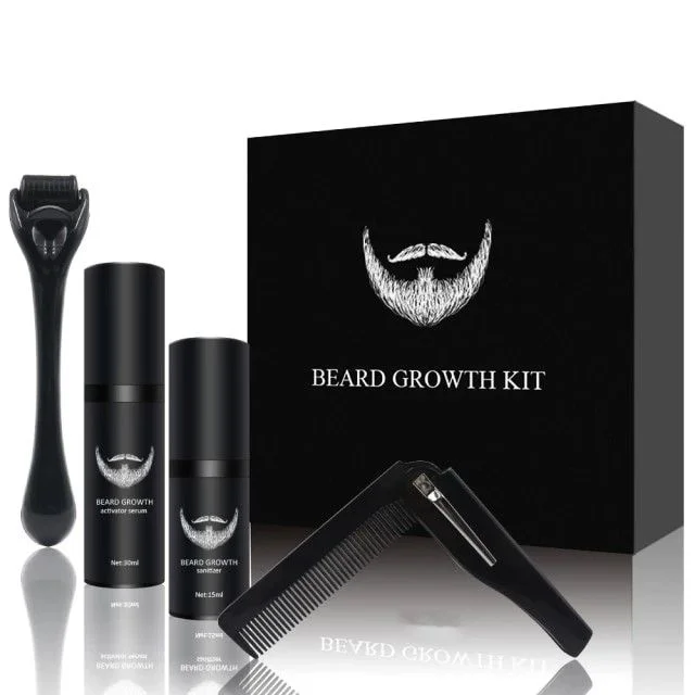 

4 Pcs/ Set dropshipping hair growth serum men skin care beard growth product beard growth kit