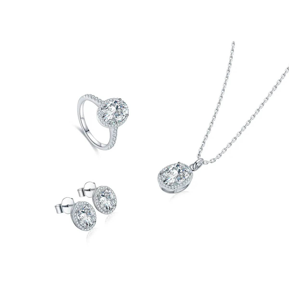 

Top Sell Fashion S925 Simulated Diamond Necklace And Earrings Jewelry Sets For Women, Yellow, pink, blue, white