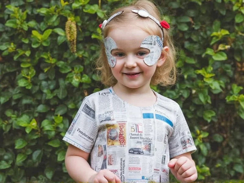 Newspaper superhero costume made with household items