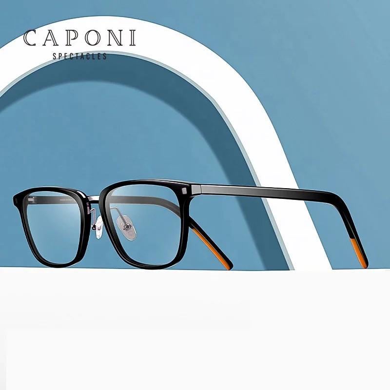 

CAPONI Unisex High Quality Custom Logo Classic Square Acetate Frame Italiy Eyewear Blue Light Proof Optical Glasses For Reading, 2 colors