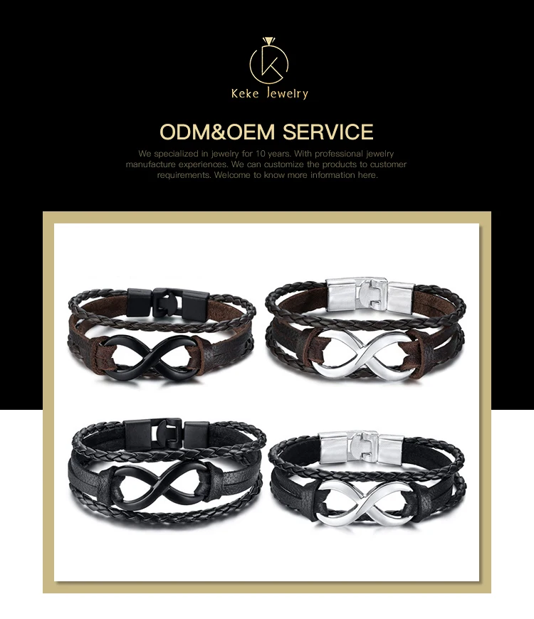 Supplier Wholesale Alloy accessories PU leather braided black men's bracelet BL-490