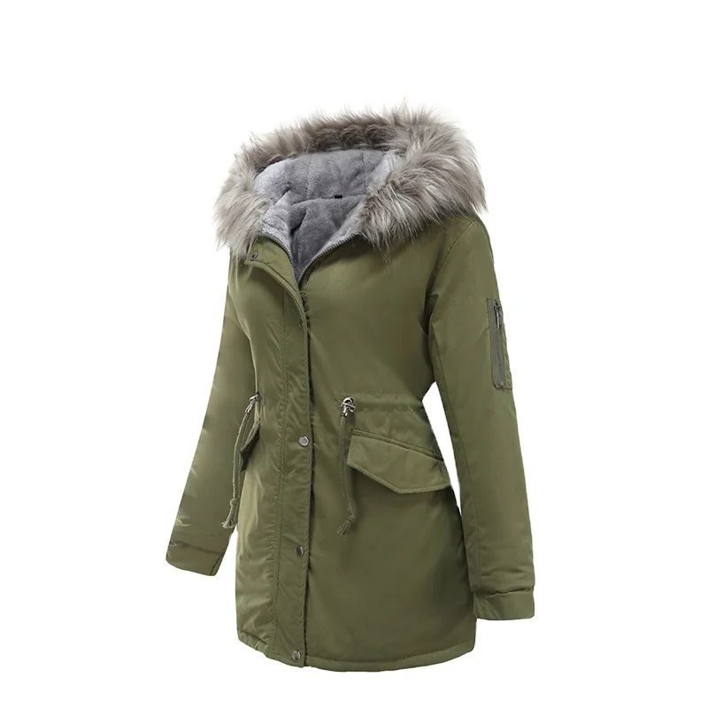 

2020 high quality winter fur hooded women long coats, Black,army green, red