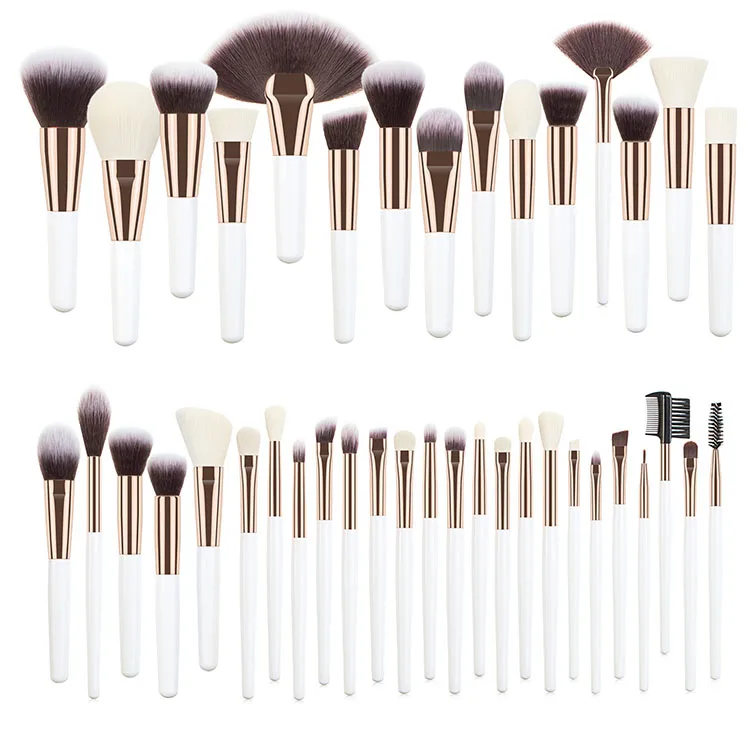 

40 Pieces White Wooden Handle Cosmetic Makeup Brush Sets Professional Private Label Eye Shadow Foundation Powder Makeup Brushes