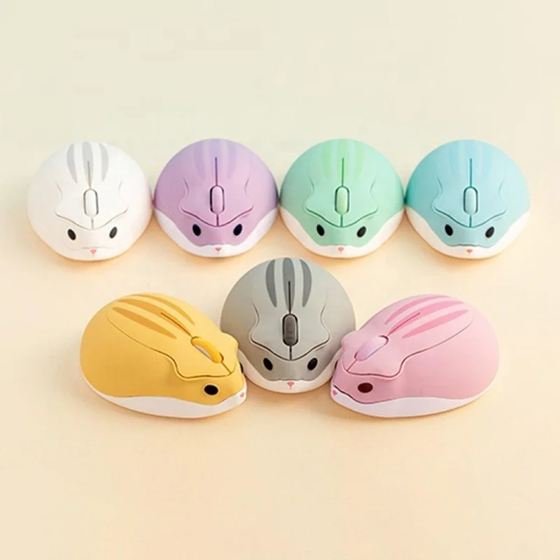 

2.4G Wireless Optical Mouse Cute Hamster Cartoon Computer Mice Ergonomic Mini 3D Office Mouse For Kid Girl Gift PC Tablet, Pink, yellow, gray