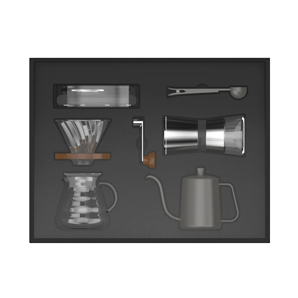 

Ecocoffee New Kitcchen Applience V60 Coffee Gift Set glass pour over kettle 600ml Barista coffee Maker server Coffee tools sim, Black