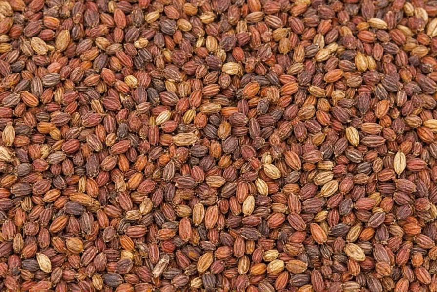 Close-up of anise seeds next to a measuring spoon showing their small size