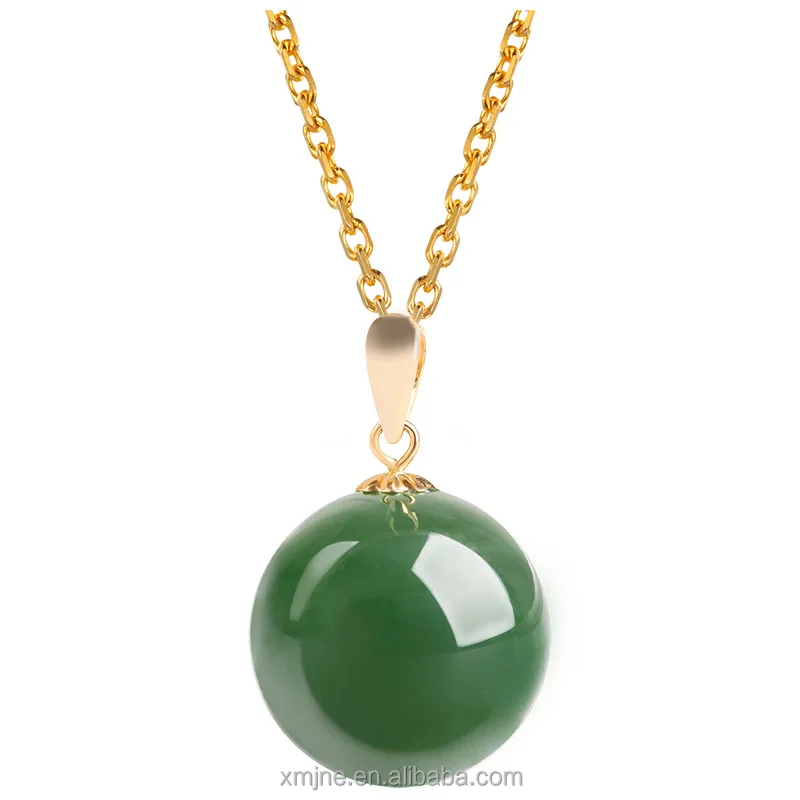 

Certified Grade A Spinach Green Hetian Jade Green Jade Ball Pendant18k Gold Natural Jade Pendant Necklace For Men And Women