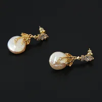 

V&R Fashion Jewelry Handmade 925 Sterling Silver Delicate Dainty Zirconia Stone Drop Dangle Post Fresh Water Pearl Earrings
