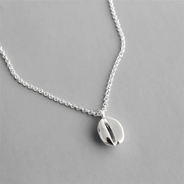 

New Women Short Chains Shell Necklace Genuine S925 Sterling Silver Coffee Bean Pendant Necklace, As picture