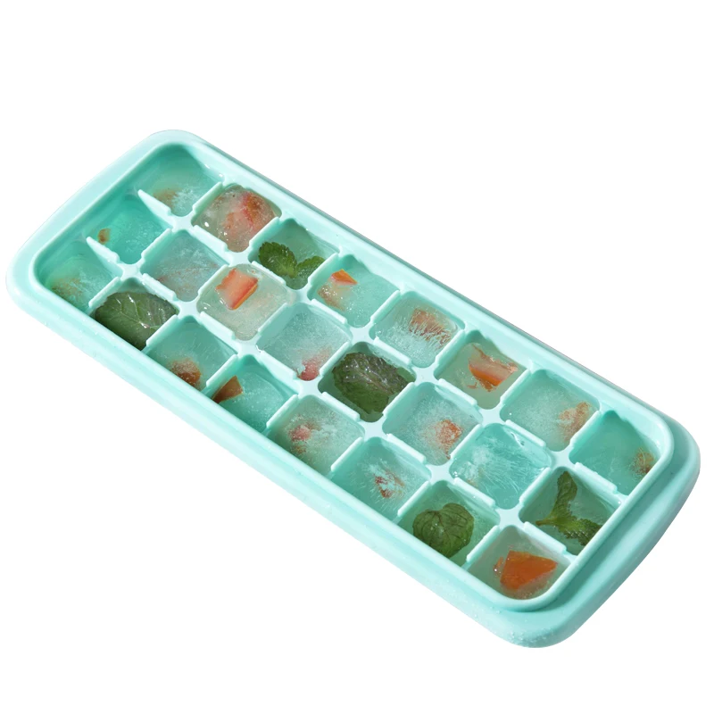 

Custom logo food grade LFGB Certified Creative ice maker Mold BPA free 14 holes square silicone ice cube tray with plastic Lid
