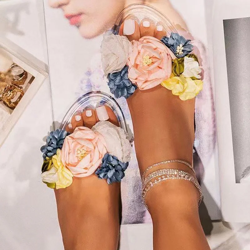 

RCX06 Summer Beach Flower Jelly Slides Trendy Clear Sandals New Arrivals 2021, As picture or custom