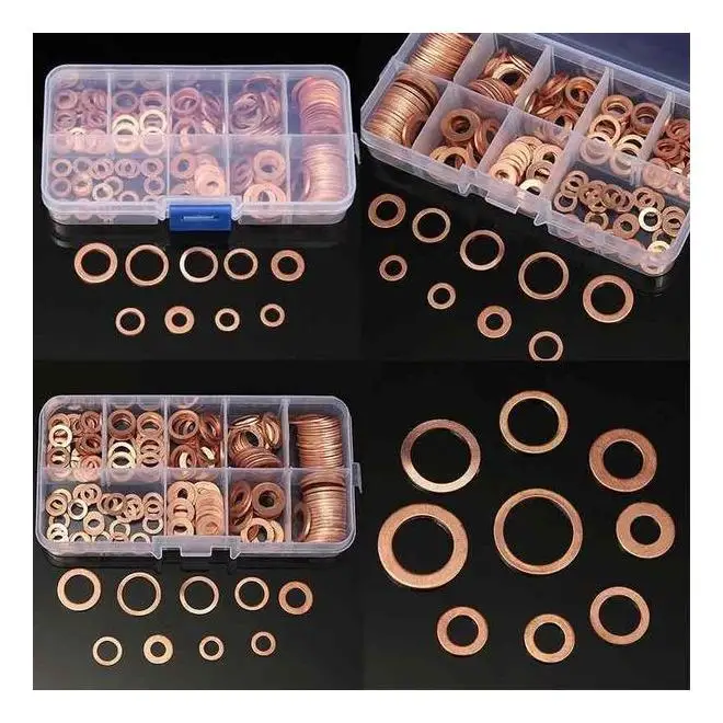 
Hot Sell 200Pcs M5-M14 Hollow Copper Crush Washer Gasket Nut & Bolt Sets Fastener Drywall Screw Washers 