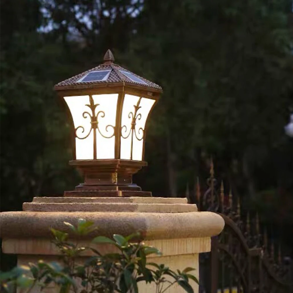 outdoor waterproof pillar sola landscape post flower lighting decoration brass led solar fence garden gate light