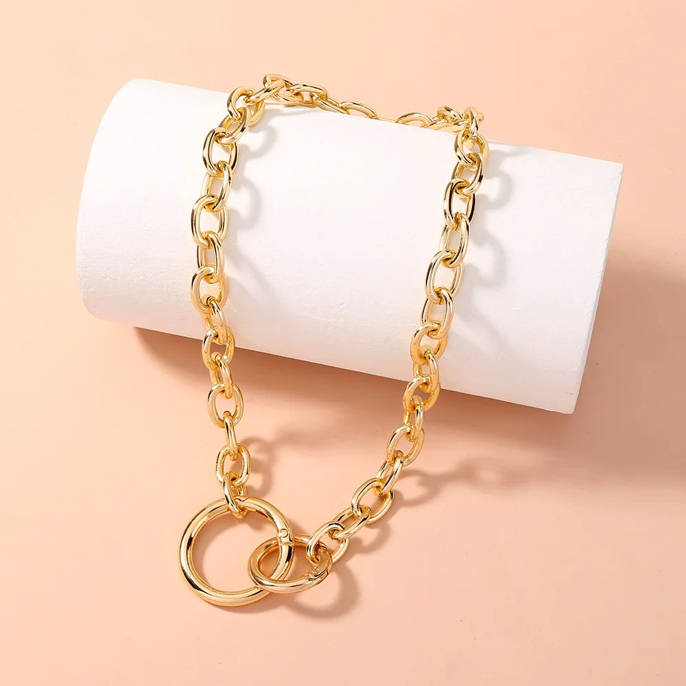 

Shangjie kalung Fashion Hip Hop Gold Plated Necklace Chain Necklace Double Hoop Women Pendant Necklace