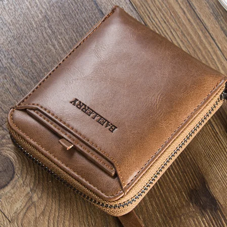 

Baellerry short men wallet designer travel leather coin wallet men pu leather card holder wallet credit card holder with zipper, 4 colors or customized