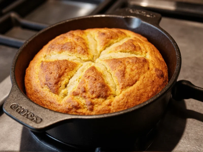 Golden fast bread loaf in cast iron pot