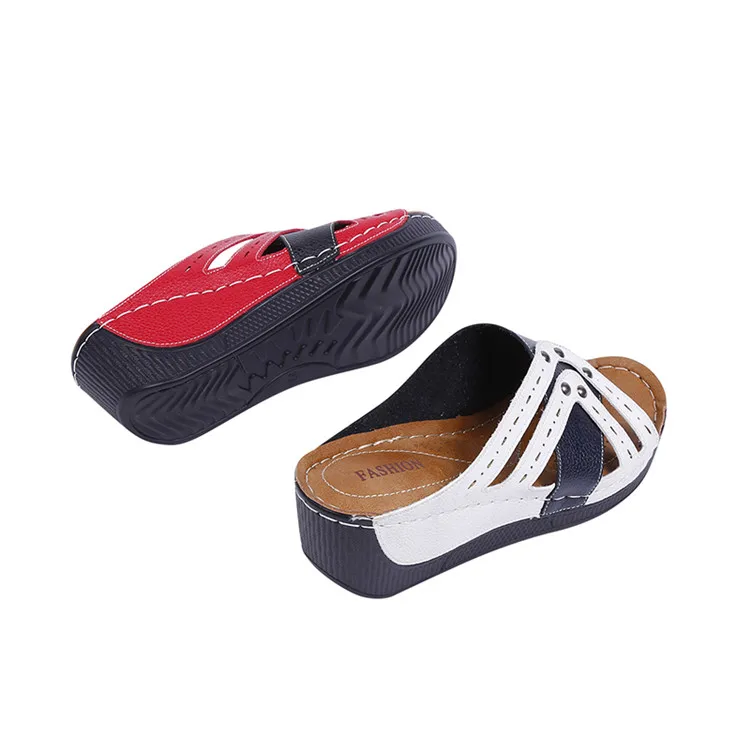 

Factory Wholesale Summer Wedge Slippers Waterproof Casual Ladies Pu Leather Women Slippers