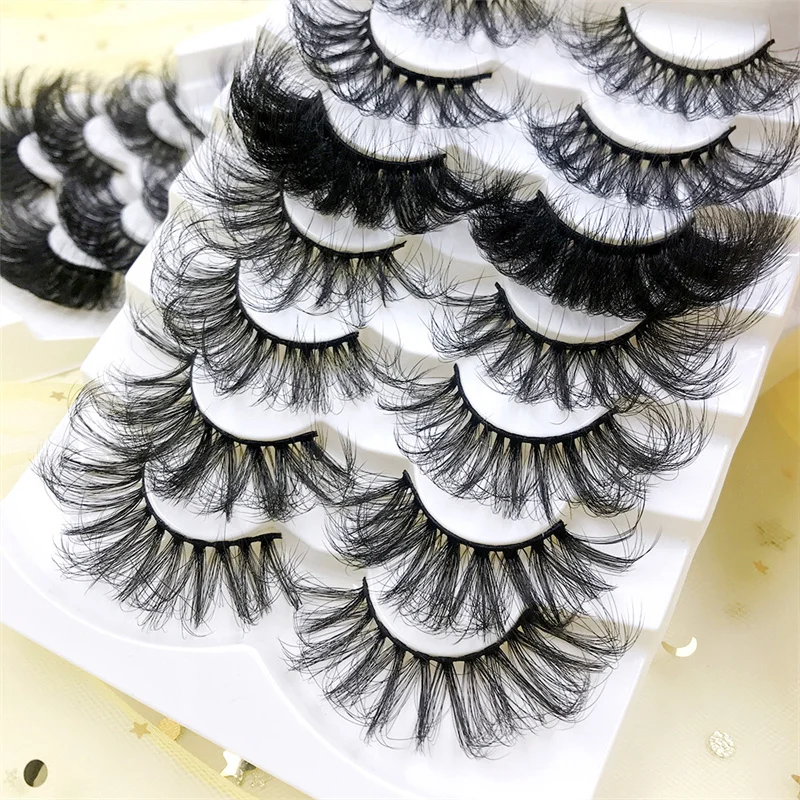 

Free Shipping 7 Pairs 25mm Fluffy Long False Eyelashes Russian Strip Wispy Long 6D Eyelashes Extension, Black