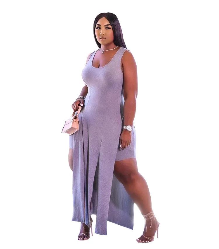 

New Women Two Piece Set Summer Solid Color Plus Size Denim Wedding Dress Dresses For Women, Black gray