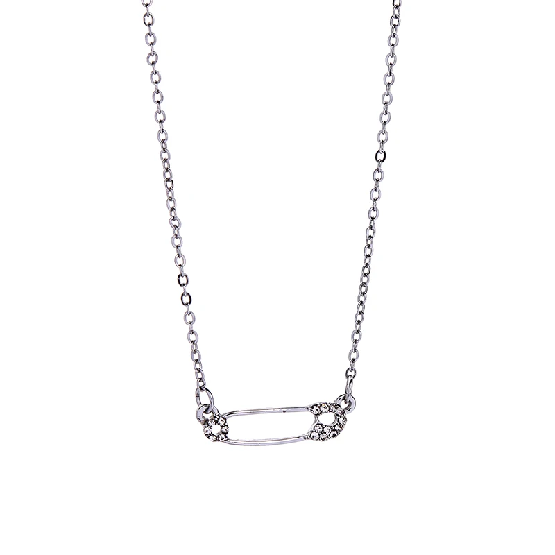 dx98001 Simple New Design Wholesale Bijoux Joyas Crystal Rhinestone Paper Clip Shape Pendant Necklace