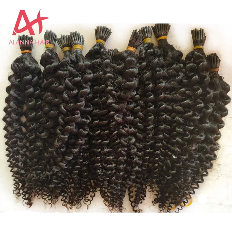 

New Arrival Virgin Cuticle Aligned Mongolian Kinky Curly Hair 10"-26" Human I Tip Hair Extensions Kinky Curly Natural Color