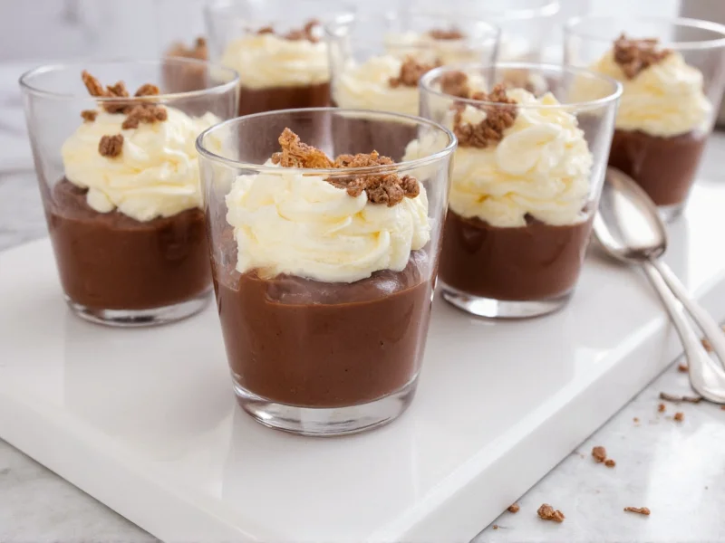 Chocolate and vanilla flavored homemade cool whip in dessert cups