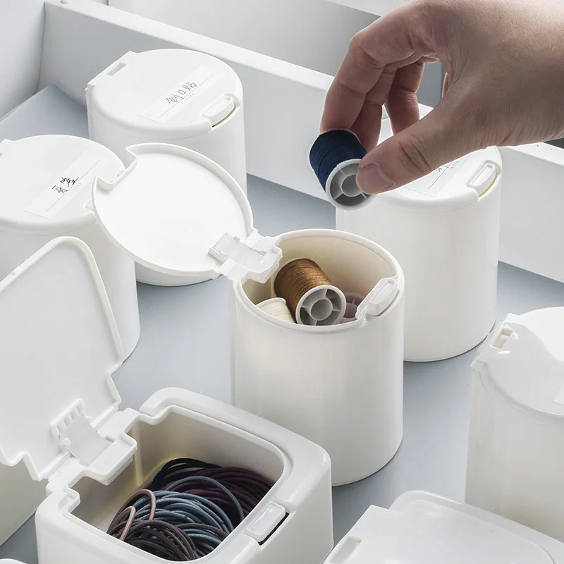 

Press-bounce Storage Box Plastic Cotton Swab Needlework Organizer Box Mini Pill Boxes Desktop Drawer Container, White