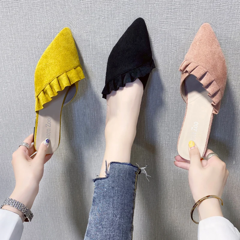 

Agaric laces Slippers Half shoes suede T2, Yellow,black,pink