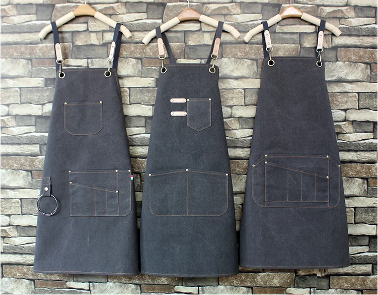 

SunYue Dropshipping Adjustable Straps Cross back Coffee Restaurant Custom Barber Leather Apron Canvas Barber Apron, Can be customized
