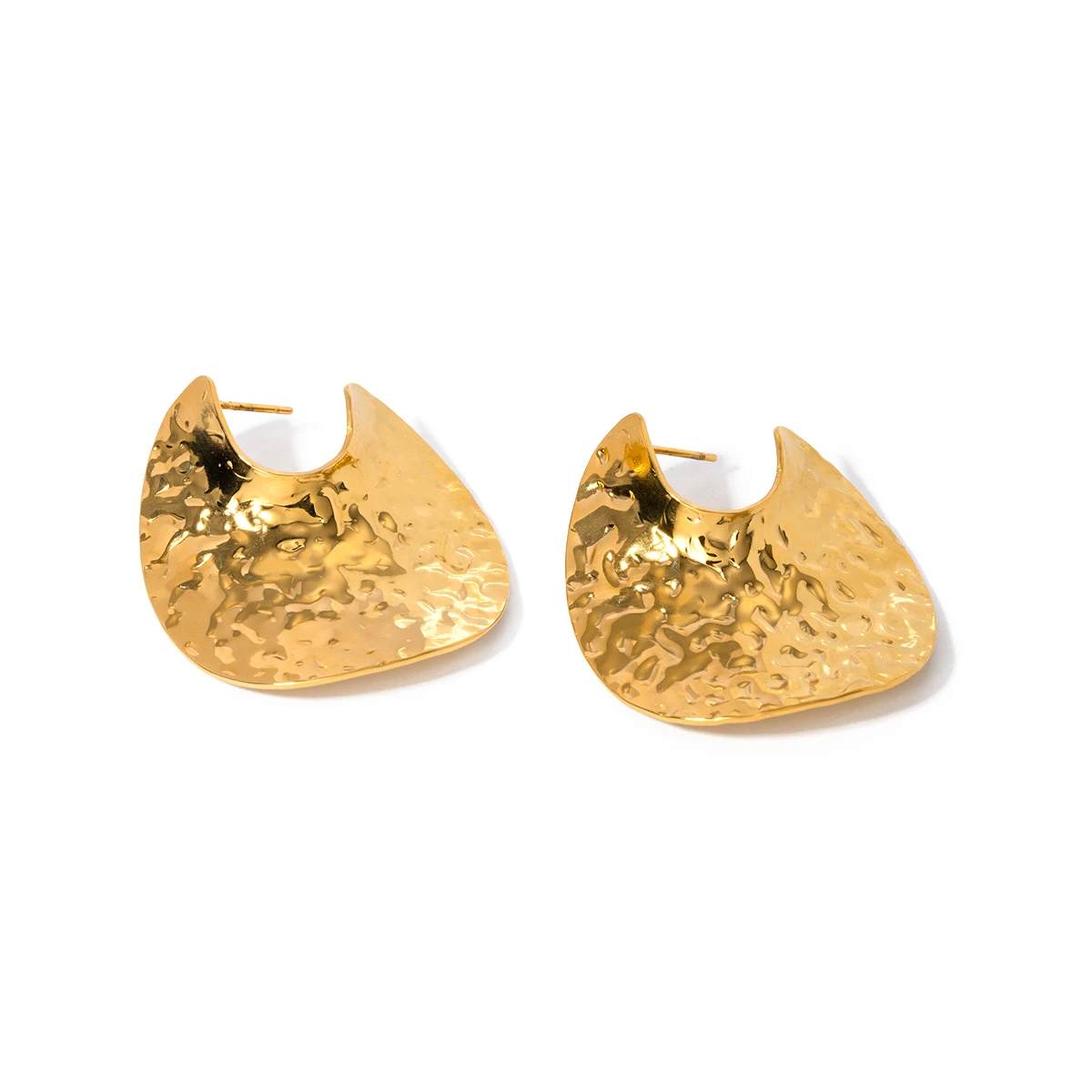 

J&D Designer Gold Plated Earrings Hammered Women Luxury Texture Pleated Flake Stud Earrings For Women