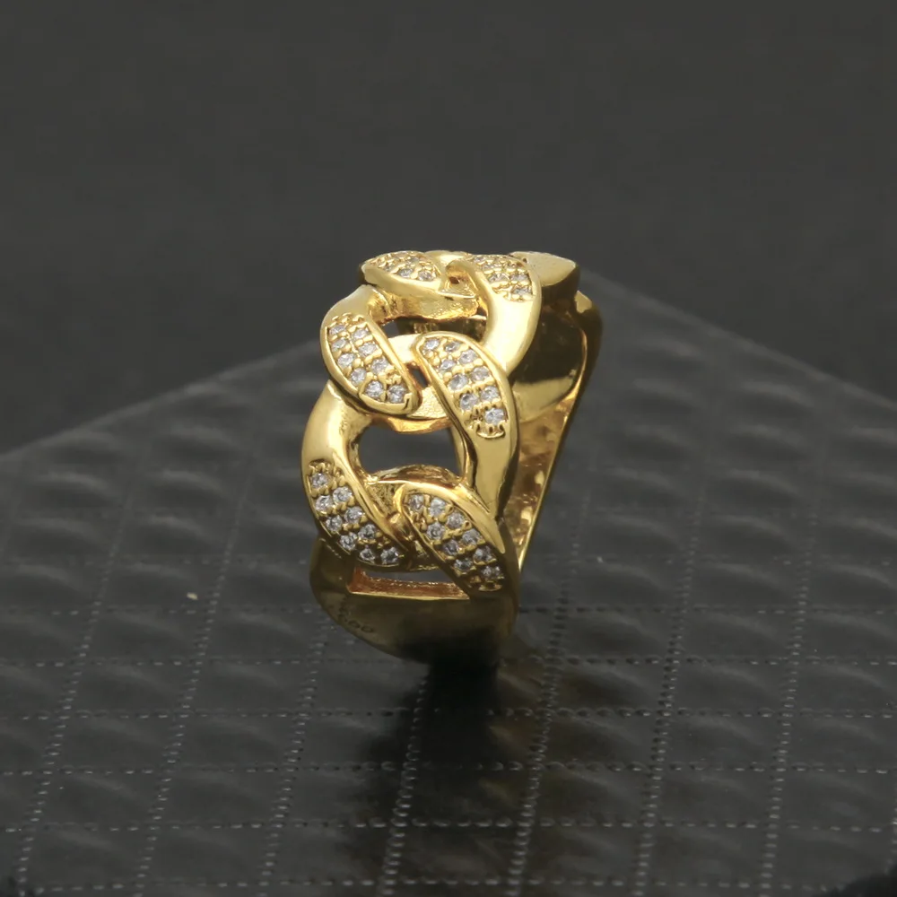 

Hip Hop Micro Inlaid Zircon Chain Ring Design Men's Cuban Hot Sale wedding rings gold 18k couple gemstone ring