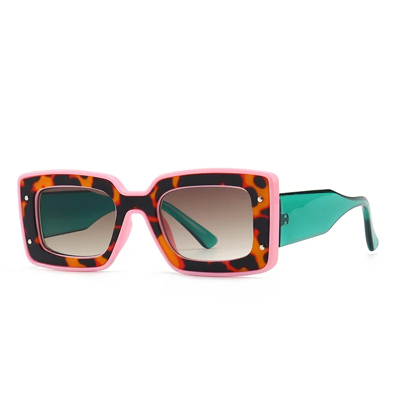 

2022 Luxury Brand Double Color Frame Sunglasses For Women Vintage Small Square Print Sun Glasses Men Chic Eyewear Leopard Brown, Multi colors