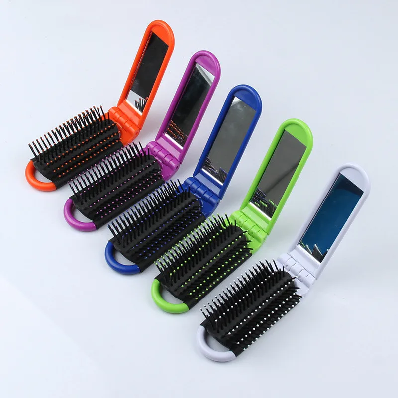 Wholesale Cheap Colours Folding Portable Travel Hair Comb Makeup Mirror Comb Mirror Massage Brush