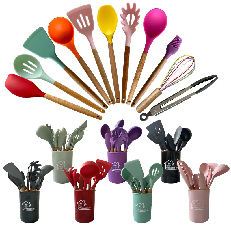 

Wholesale Custom Non Stick Silicone Kitchenware Home Cooking Utensil Set Cookware Sets Silicone Kitchen Utensils Set