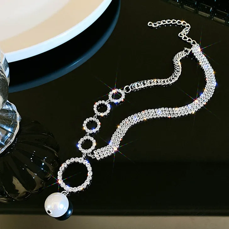 

Best selling trendy style pearl drop necklace choker large, Silver
