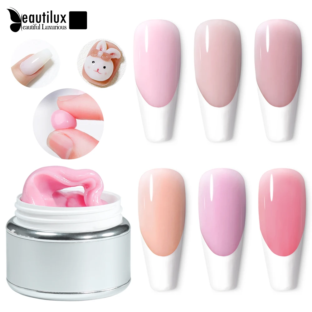 

Beautilux solid nail gel builder 50g stickyless builder milky pink French uv gel nail extension construction