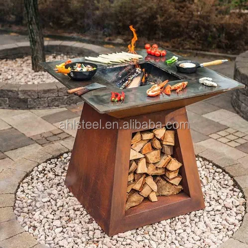 

Corten steel barbeque charcoal grill durable outdoor european bbq barbeque wood burning grill heavy-duty stove