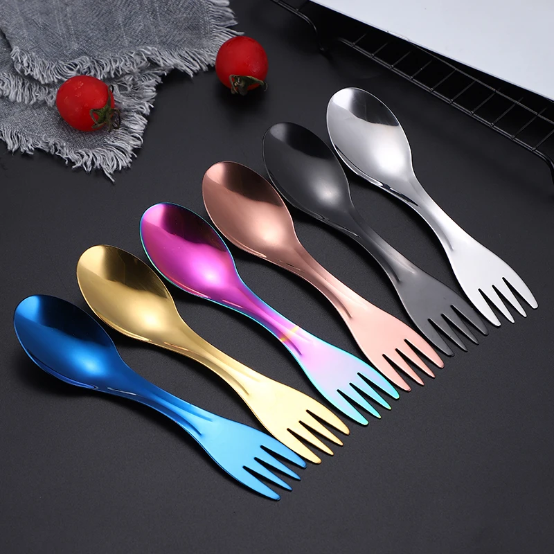 

Custom Logo Titanium 2 in 1 Spoon and Fork Camping Utensil Stainless Steel Spork