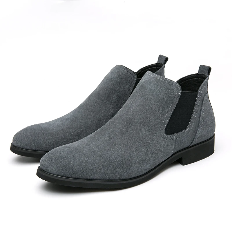 

Wholesale Italian style Fashion Leather Ankle Slip On Boots Casual Dress Shoes Men's Genuine Leather Chelsea Boots