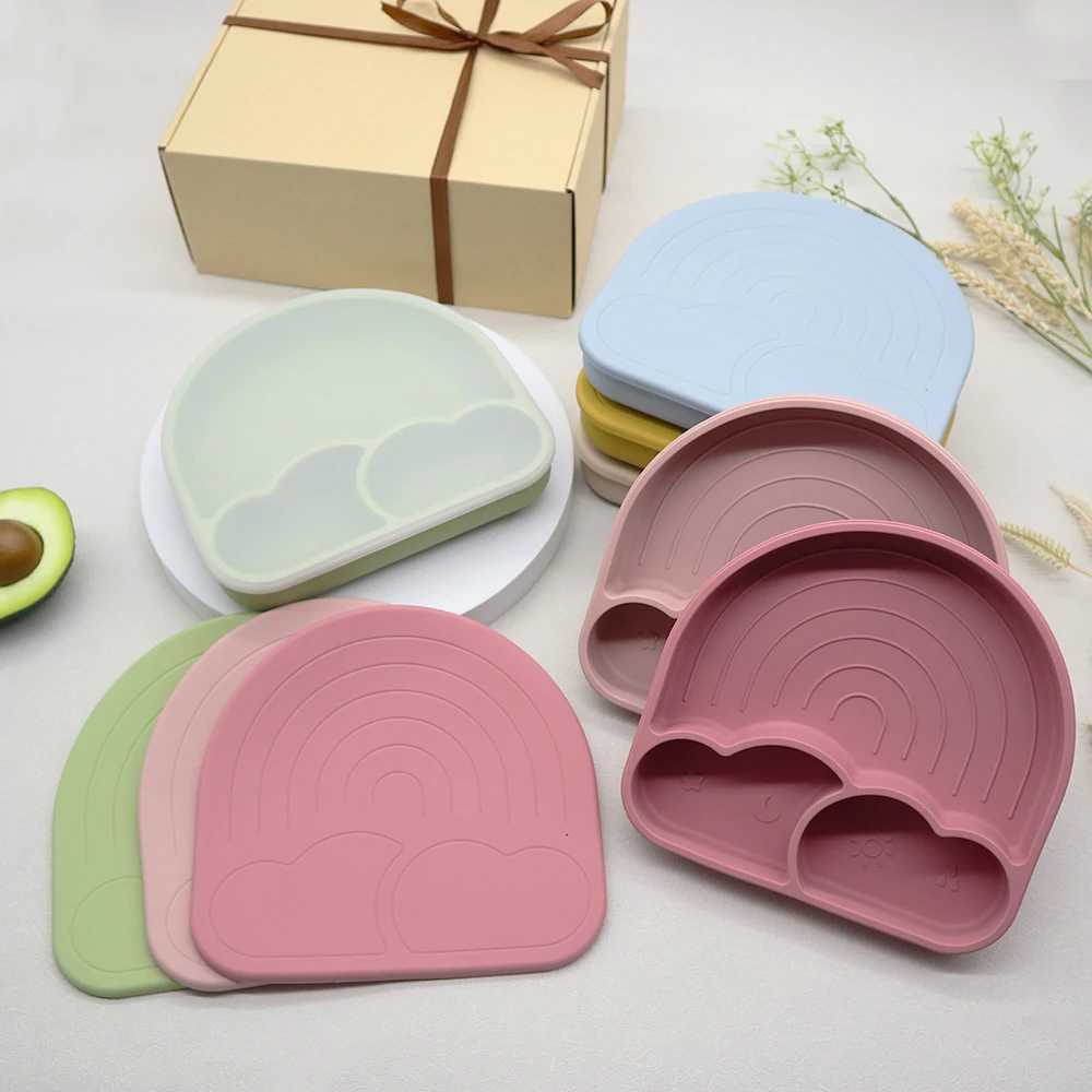 

Food Grade BPA Free Divided Kids Feeding Set Baby Silicone Suction Plate, Multi-colors