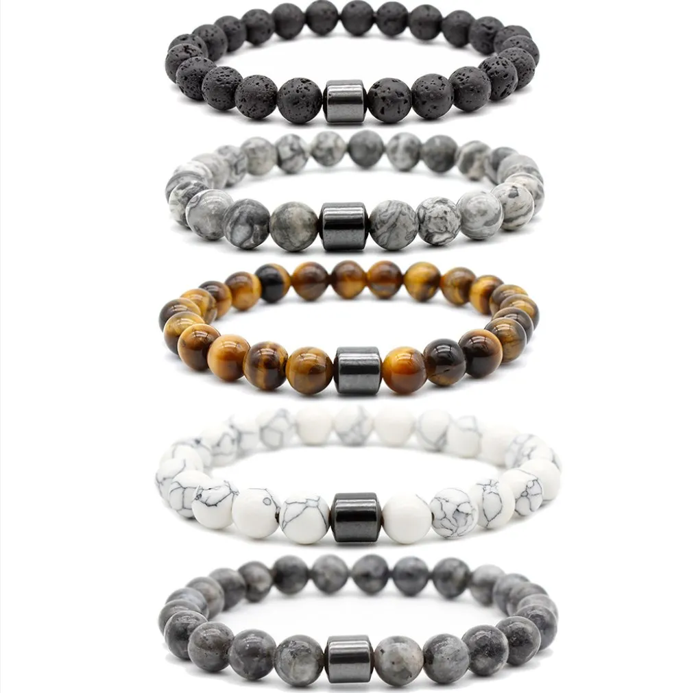 

Wholesale Cheap Natural Howlite Lava Tiger Stone Bead Magnetic Bracelets, Picture show