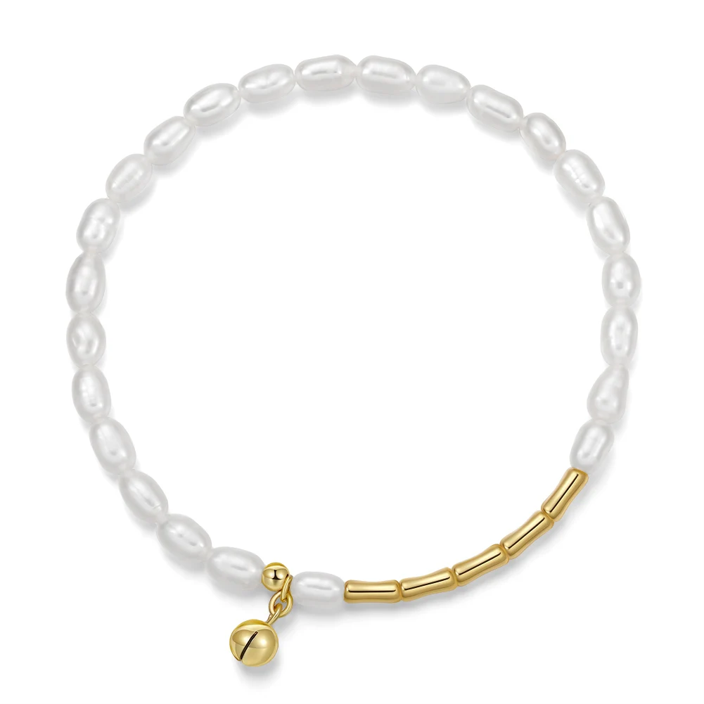 

14k 18k gold plated Bamboo Chain Cultured Freshwater Pearl Bracelet 925 Sterling Silver Fine Jewelry Bracelets for Women