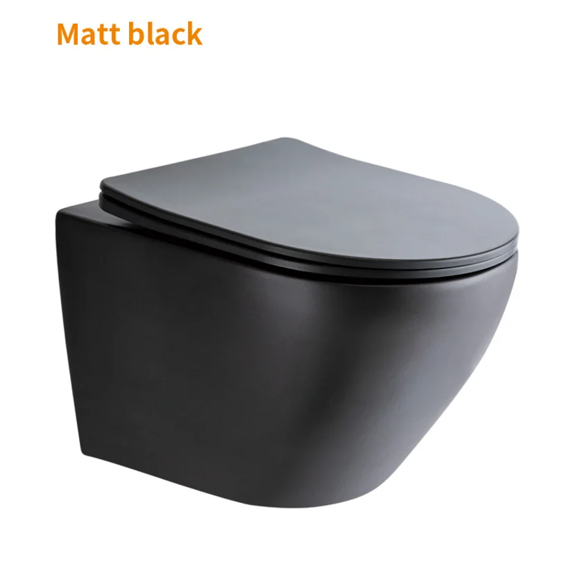 

European style black wall mounted color toilet hidden water tank wc ceramic sanitary ware matte black wall hung toilet rimless